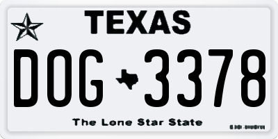 TX license plate DOG3378