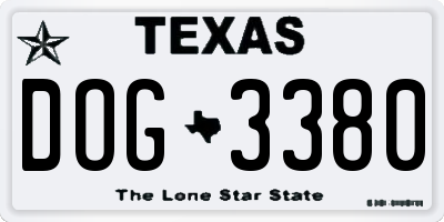 TX license plate DOG3380