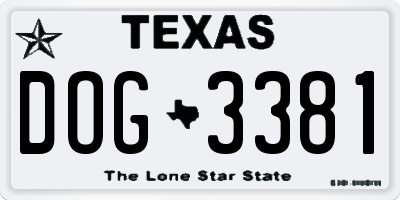 TX license plate DOG3381