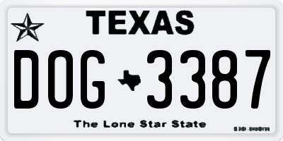 TX license plate DOG3387
