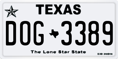 TX license plate DOG3389
