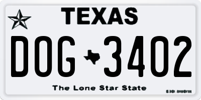TX license plate DOG3402