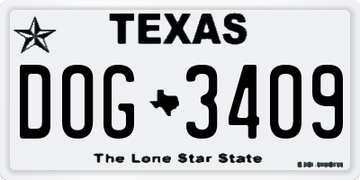 TX license plate DOG3409