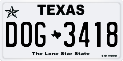 TX license plate DOG3418