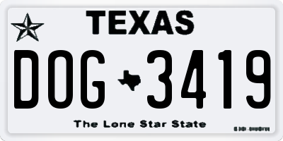 TX license plate DOG3419