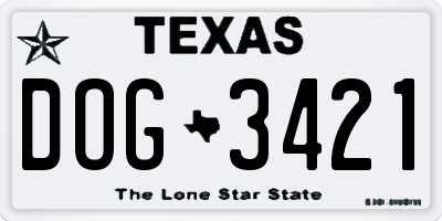 TX license plate DOG3421