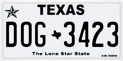 TX license plate DOG3423