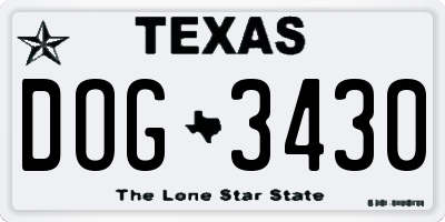 TX license plate DOG3430