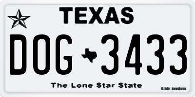 TX license plate DOG3433
