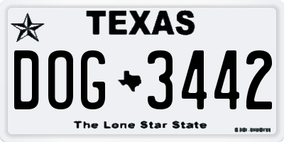 TX license plate DOG3442
