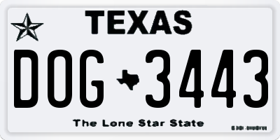 TX license plate DOG3443