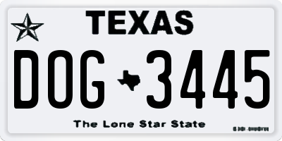 TX license plate DOG3445