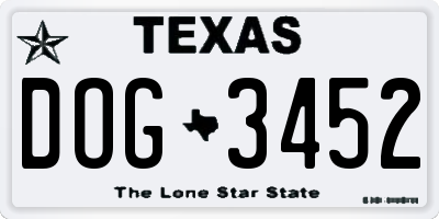 TX license plate DOG3452