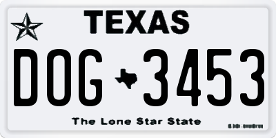 TX license plate DOG3453
