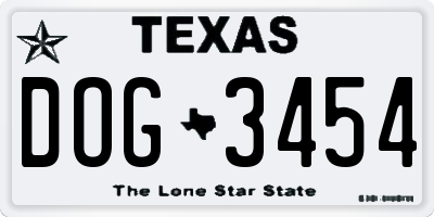 TX license plate DOG3454