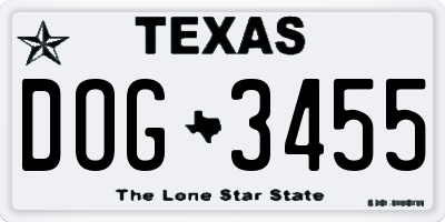 TX license plate DOG3455