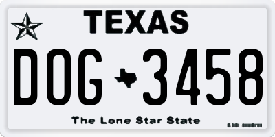TX license plate DOG3458