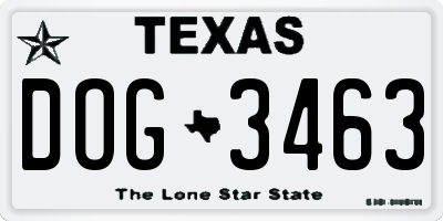 TX license plate DOG3463