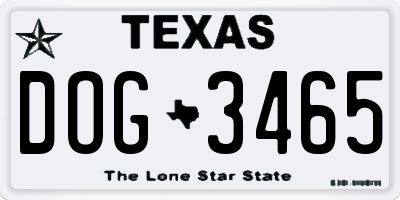 TX license plate DOG3465