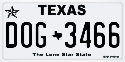 TX license plate DOG3466