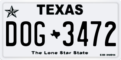 TX license plate DOG3472