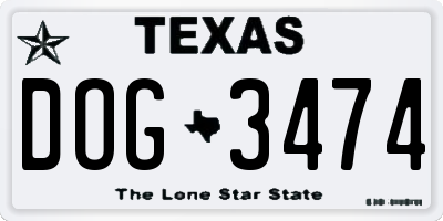 TX license plate DOG3474
