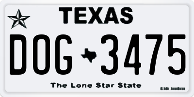 TX license plate DOG3475