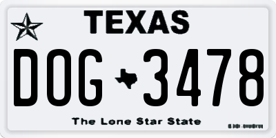 TX license plate DOG3478