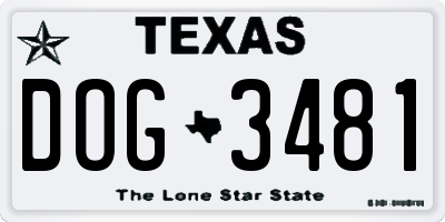 TX license plate DOG3481
