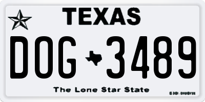 TX license plate DOG3489