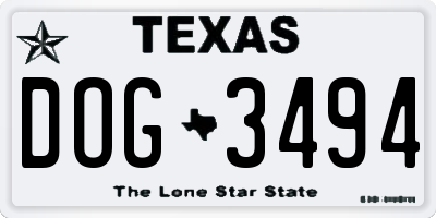 TX license plate DOG3494
