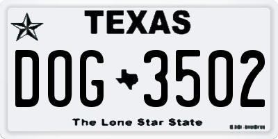 TX license plate DOG3502
