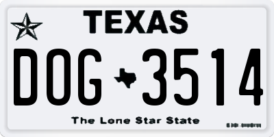 TX license plate DOG3514