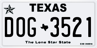 TX license plate DOG3521