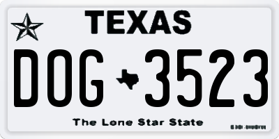 TX license plate DOG3523