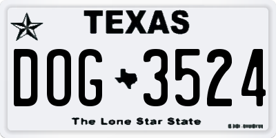 TX license plate DOG3524
