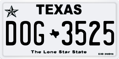 TX license plate DOG3525