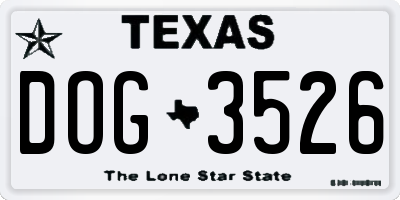 TX license plate DOG3526