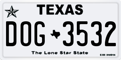 TX license plate DOG3532