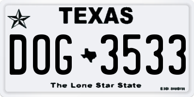 TX license plate DOG3533