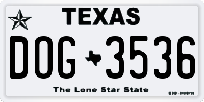 TX license plate DOG3536