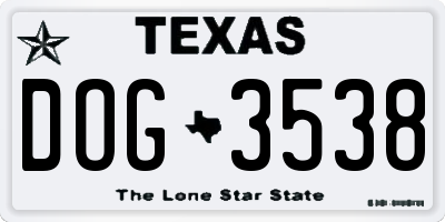 TX license plate DOG3538