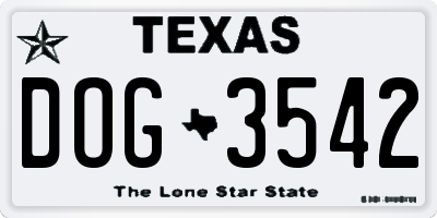 TX license plate DOG3542