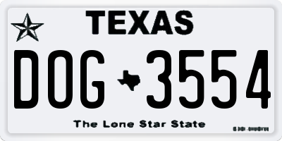 TX license plate DOG3554