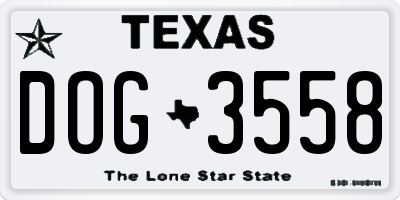 TX license plate DOG3558