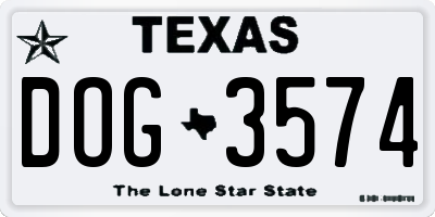 TX license plate DOG3574