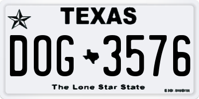 TX license plate DOG3576