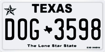 TX license plate DOG3598