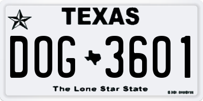 TX license plate DOG3601