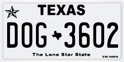 TX license plate DOG3602